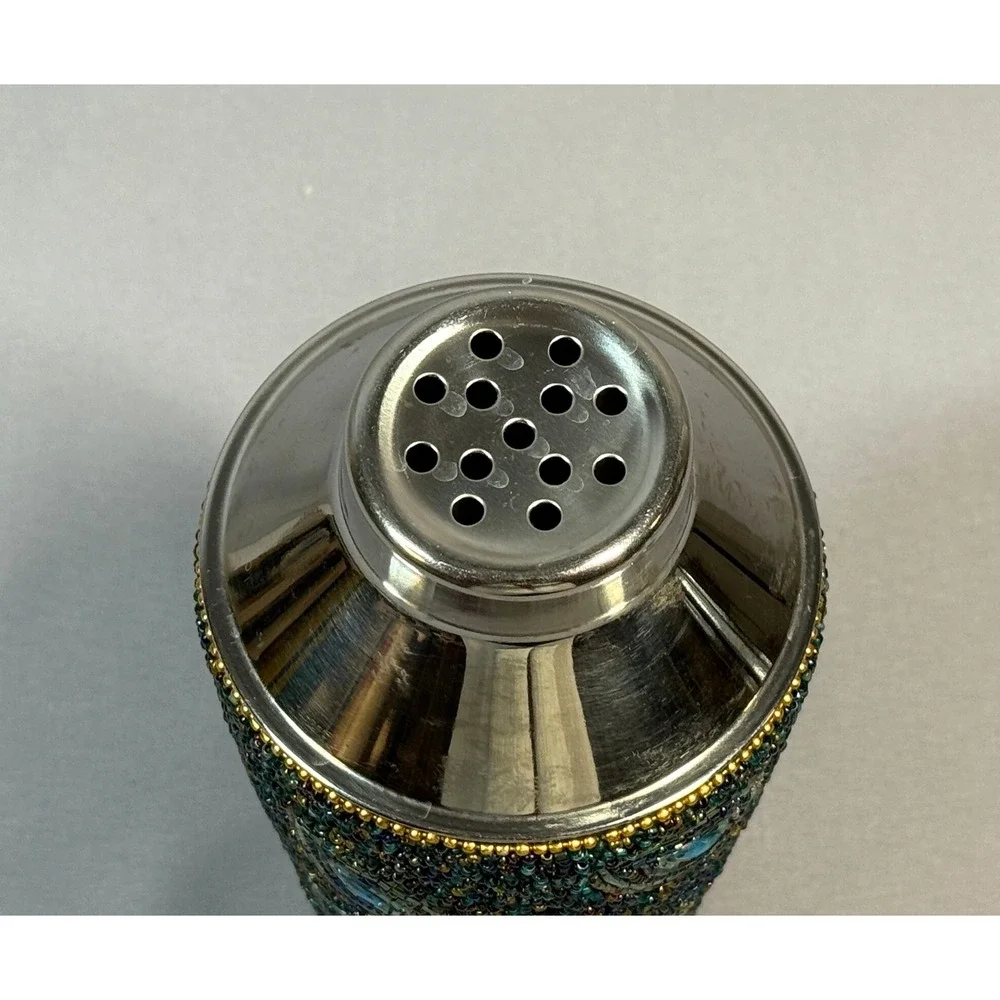 Pier 1 Beaded Cocktail Shaker Peacock Feather Barware Stainless Mixology Retired